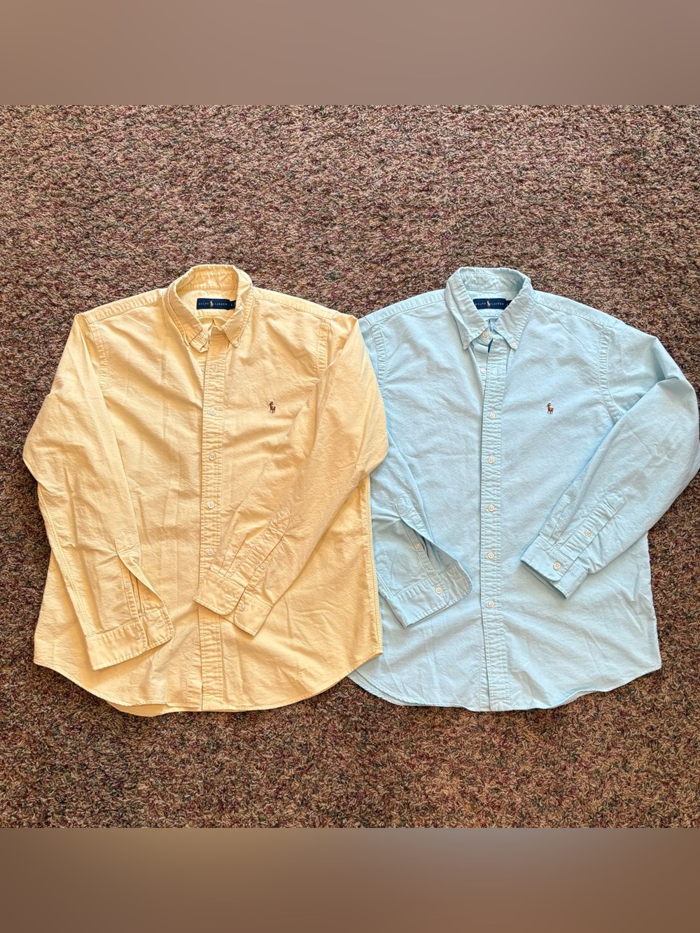 Ralph Lauren Oxford Shirt Lot Of Two Mens L L/S Button Down Yellow/Blue Pony